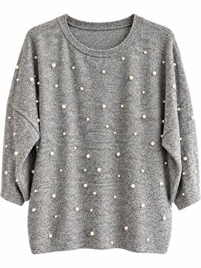 ZARA Pearl-Embellished Gray Women's Sweater | Medium